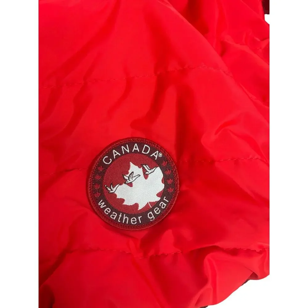 Canada Weather Gear Dog Jacket Red & Black Faux Fur Lined Hoodie Small